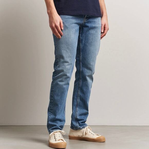 Nudie Solid Ollie Slim Fit Worn Vintage Straight Leg Jeans 32x30 NEW Blue Denim - Picture 1 of 9